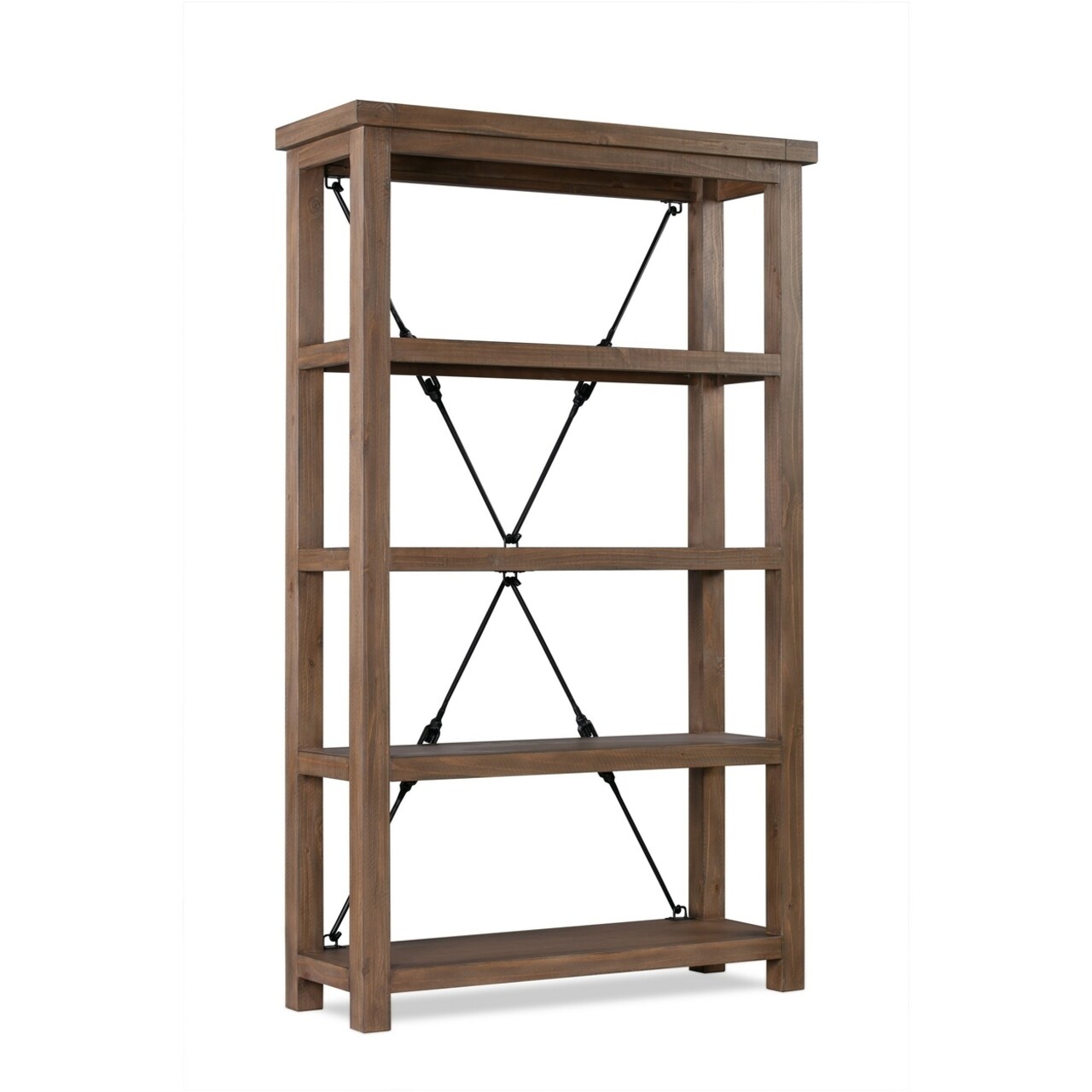Saltoro Sherpi Embur 76 Inch 4 Tier Bookcase Display Unit, 4 Shelves, Brown Wood, Crossed-